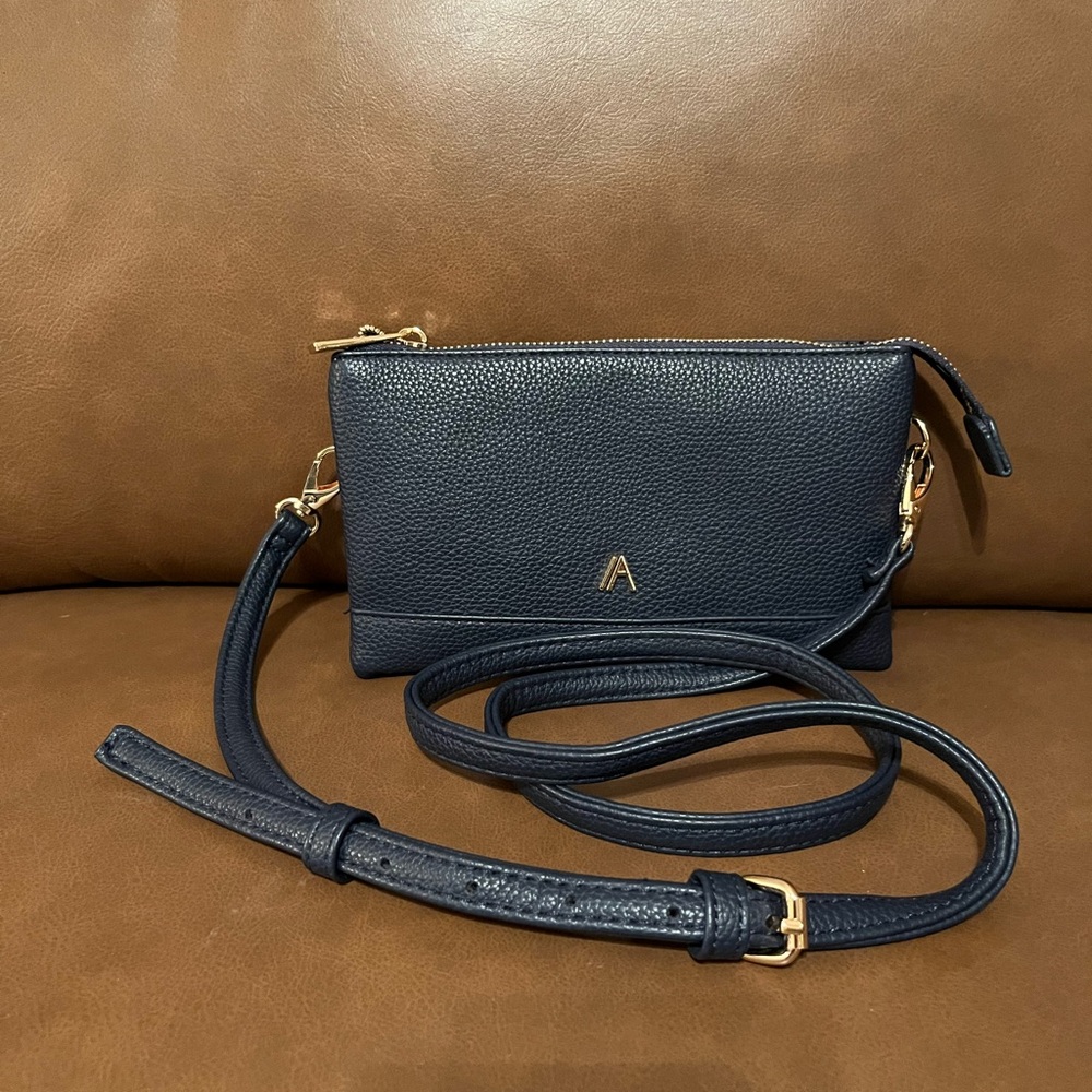 Izzy &Ali Navy Vegan Pebbled Leather Grain Crossbody/Wristlet